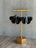 Ginkgo Leaf Acrylic Earrings with Silver Bow