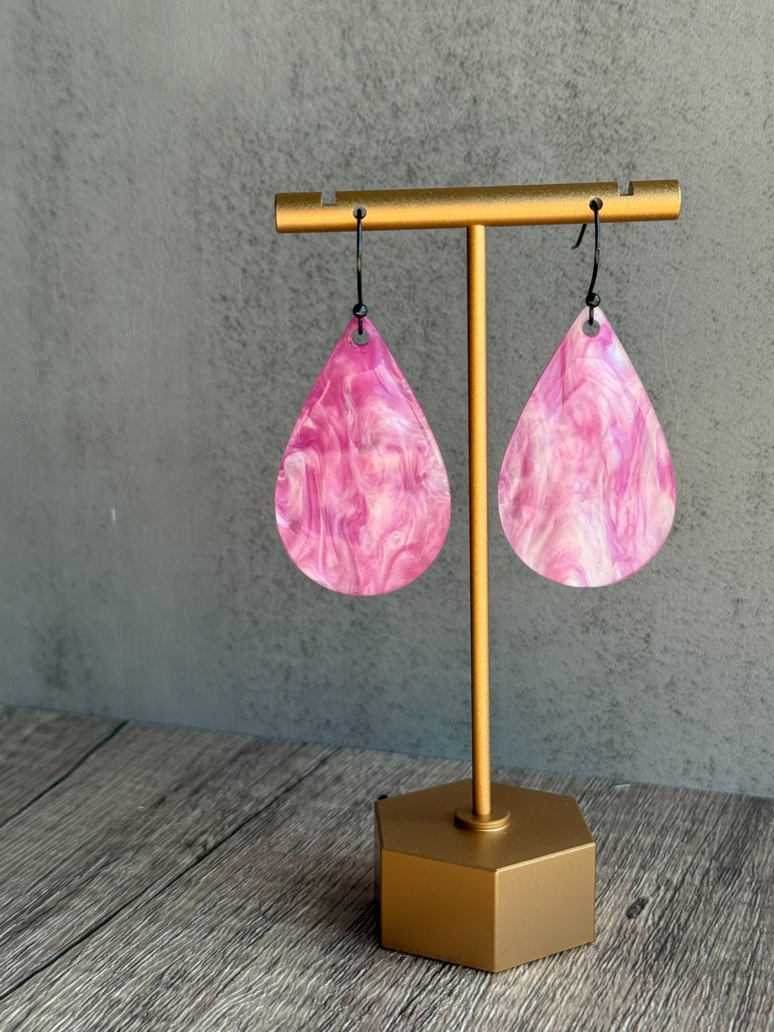 Pearl Acrylic Teardrop Earrings with Resin Coating