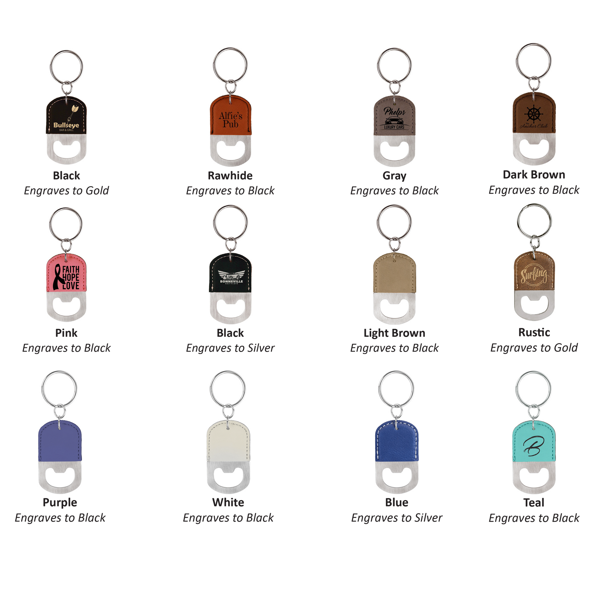 Engraved Leatherette Bottle Opener Keychains