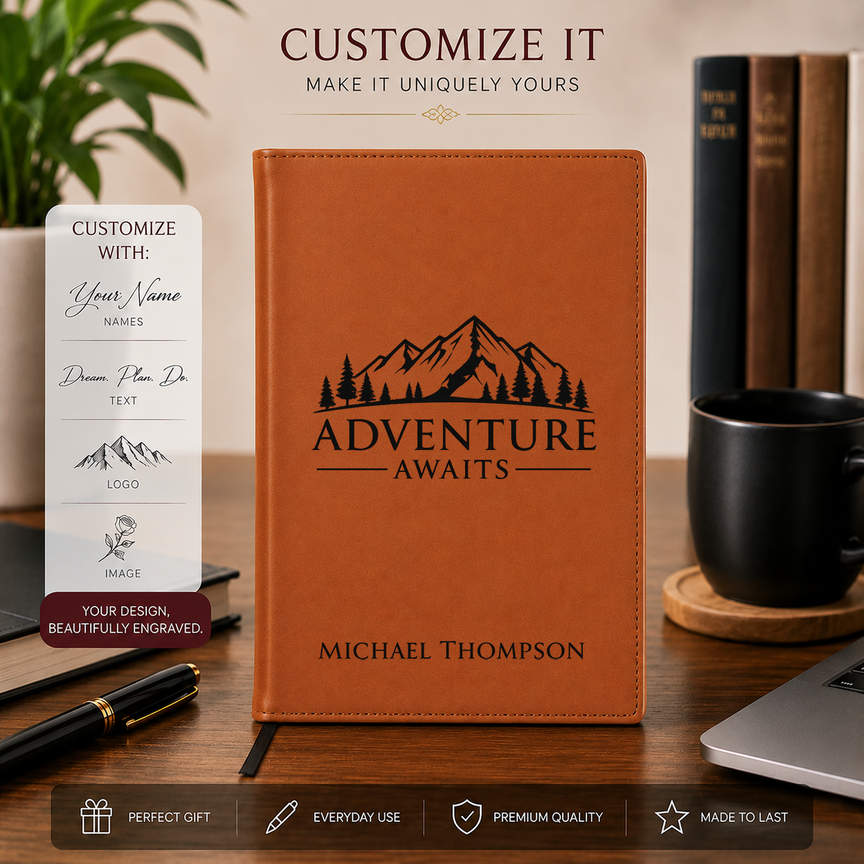 Custom Engraved Laserette® Notebook or Journal | Refillable, Vegan Leather
