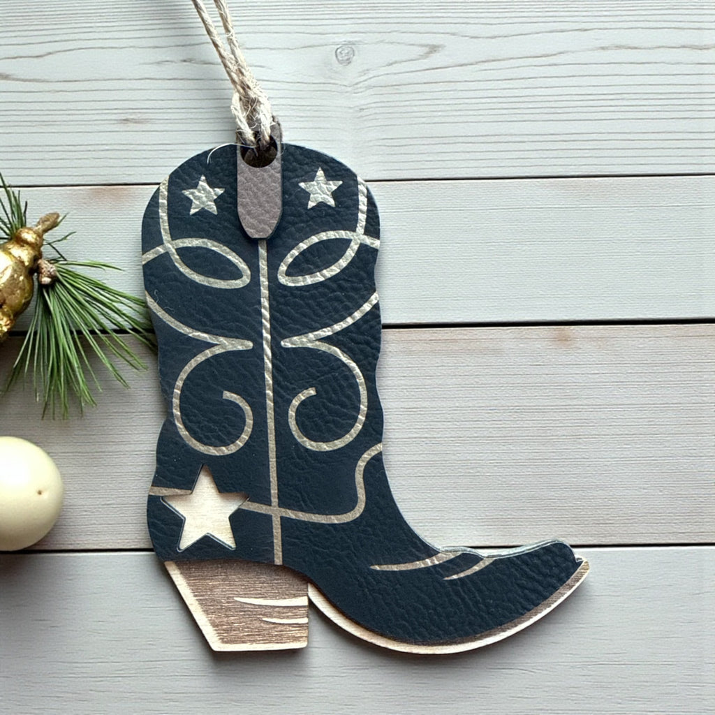 Western Boot Ornament with Engraved Leatherette