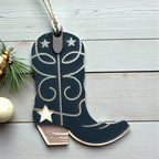 Western Boot Ornament with Engraved Leatherette
