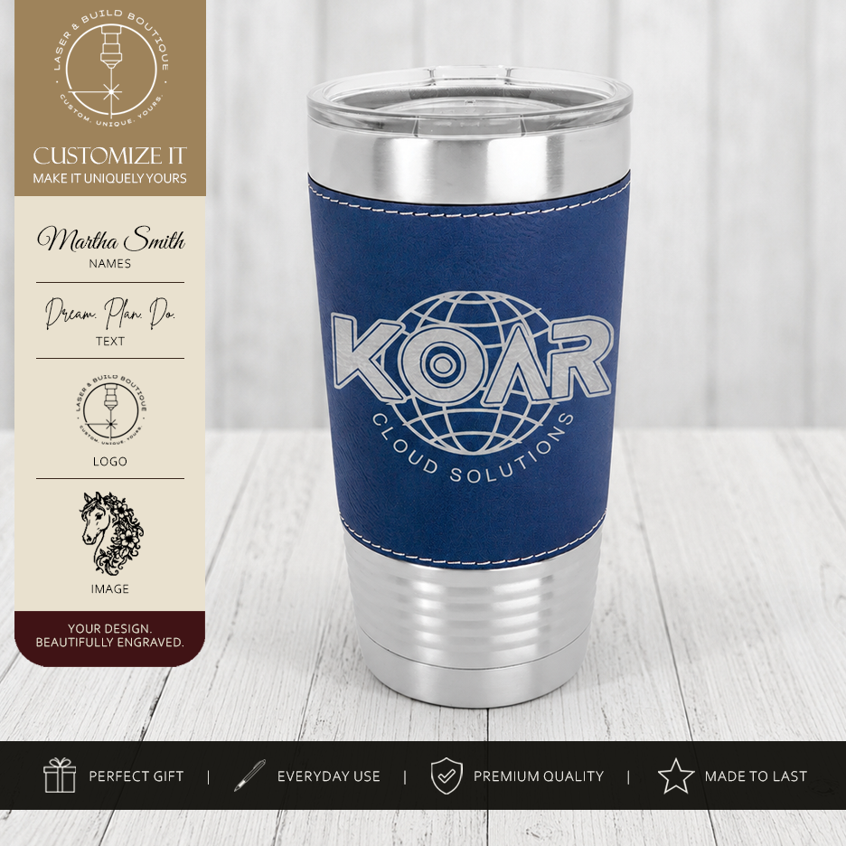 Leatherette Engraved Polar Camel 20oz Tumbler | Personalized Stainless Steel Cup with Premium Wrapped Finish, Custom Gift or Logo Drinkware