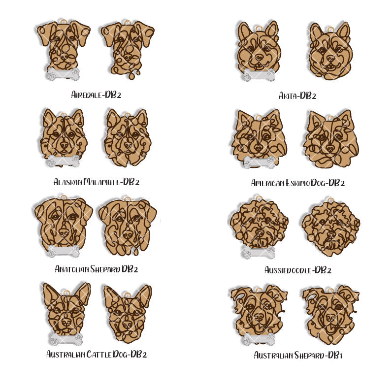 Line Art Dog Ornament – 108 Breeds with Optional Name Bone