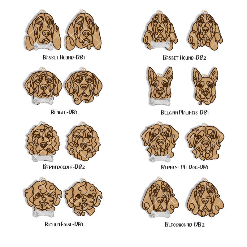 Line Art Dog Ornament – 108 Breeds with Optional Name Bone