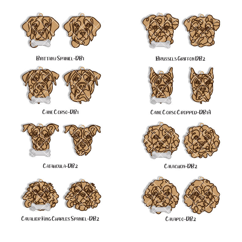 Line Art Dog Ornament – 108 Breeds with Optional Name Bone