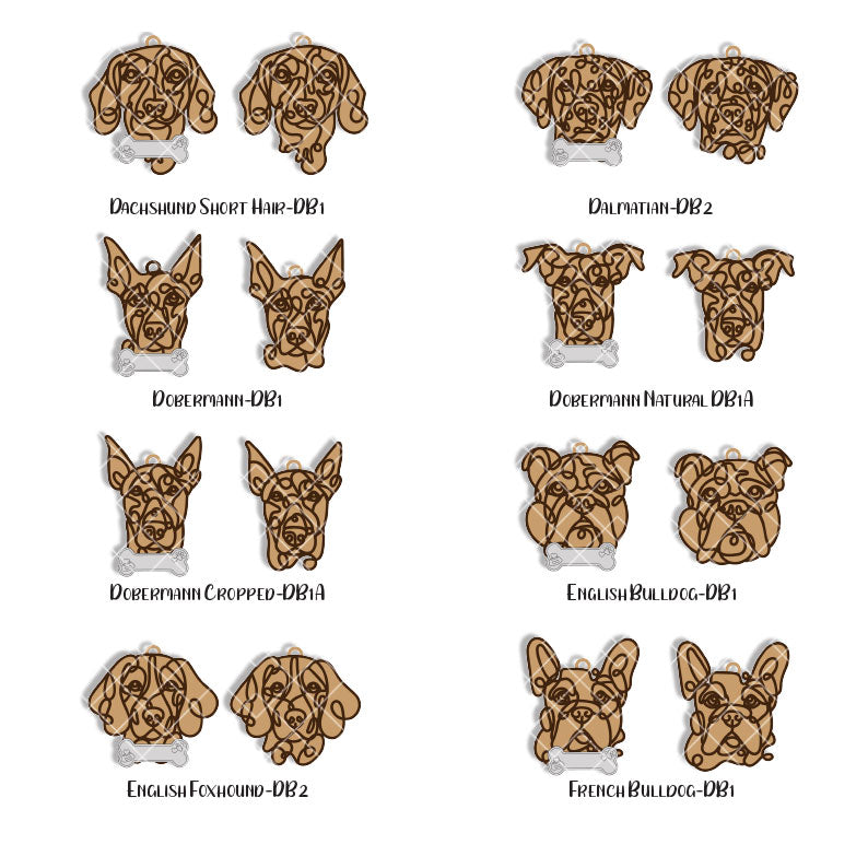 Line Art Dog Magnet - 108 breeds with optional name bone