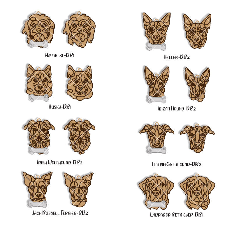 Line Art Dog Ornament – 108 Breeds with Optional Name Bone