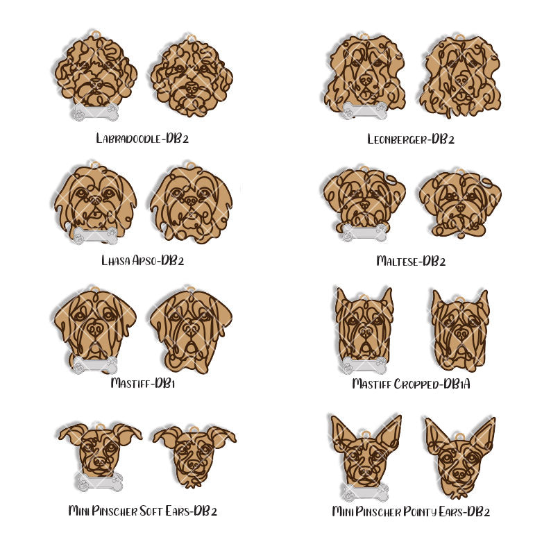 Line Art Dog Magnet - 108 breeds with optional name bone