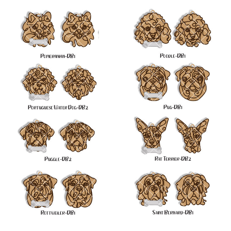 Line Art Dog Magnet - 108 breeds with optional name bone