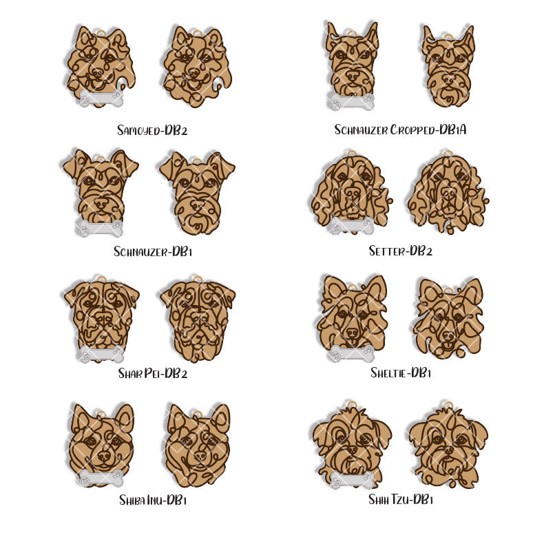 Line Art Dog Ornament – 108 Breeds with Optional Name Bone