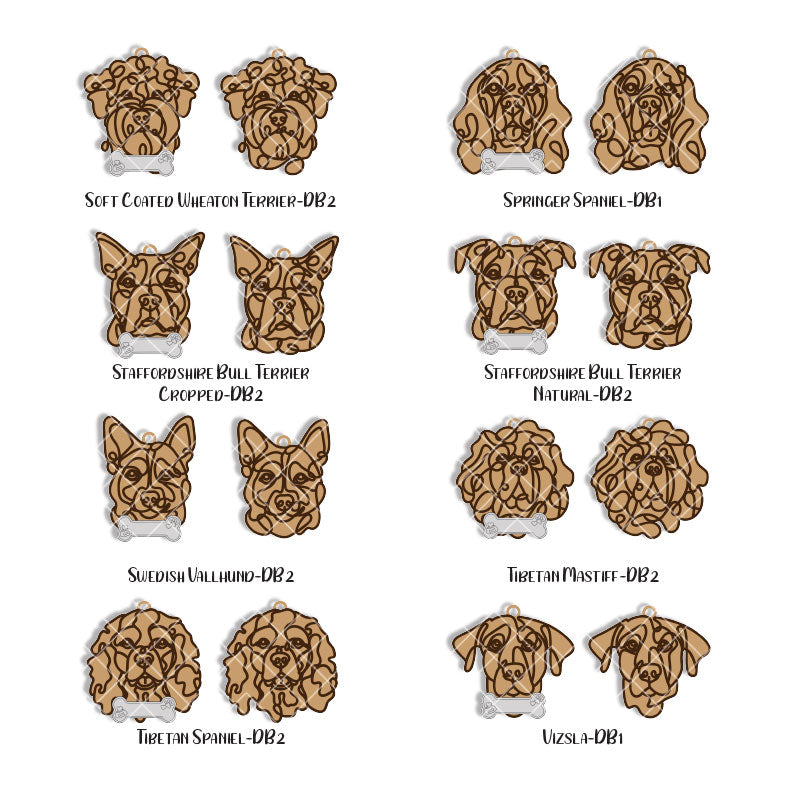 Line Art Dog Magnet - 108 breeds with optional name bone