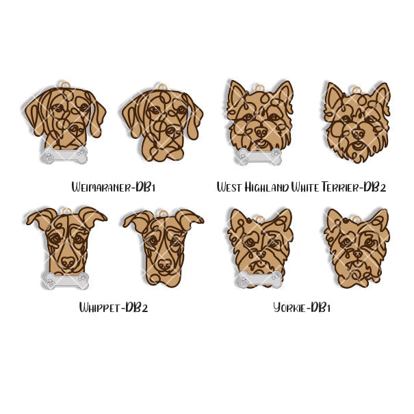 Line Art Dog Magnet - 108 breeds with optional name bone