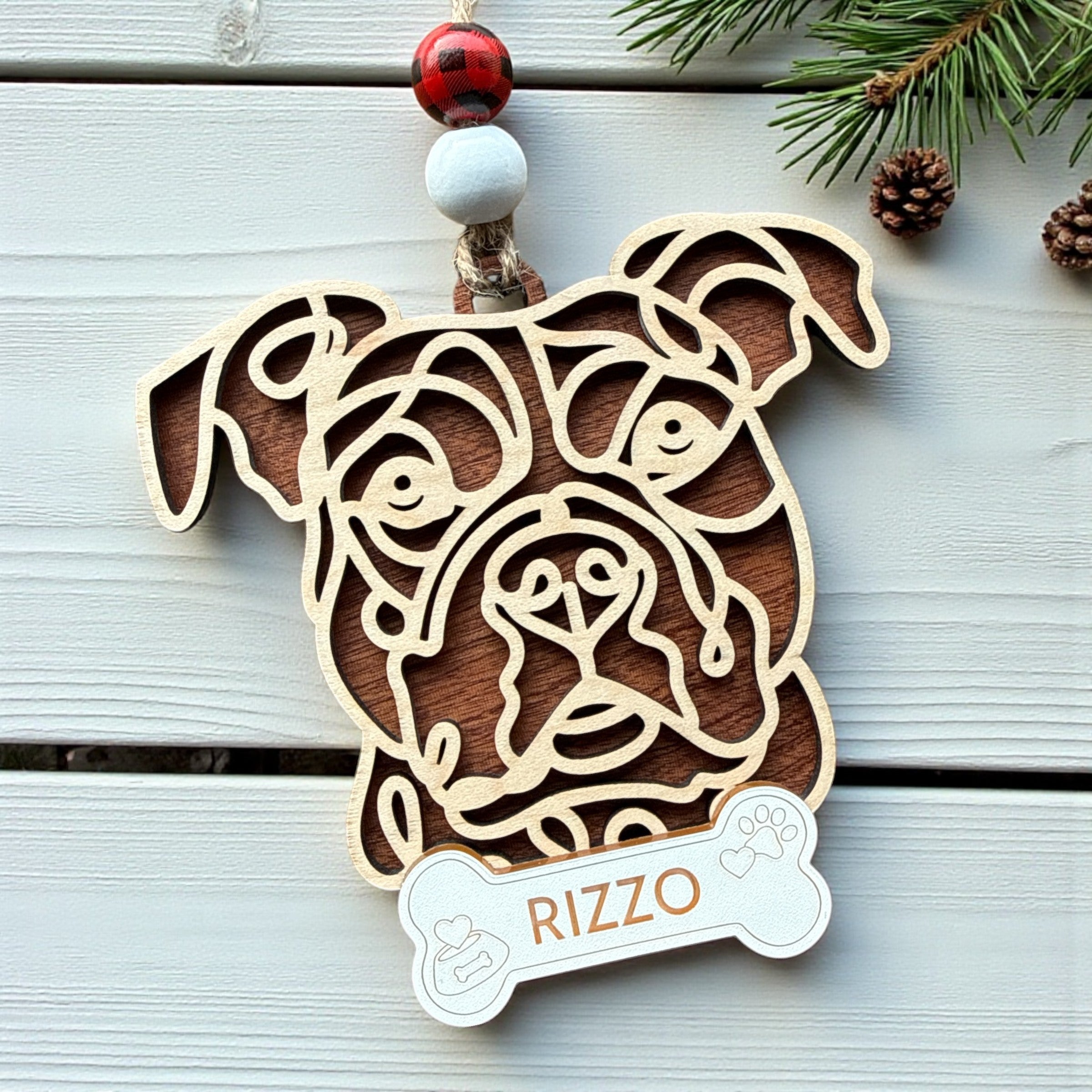 Custom engraved Personalized Line Art Dog Ornament by Laser & Build Boutique