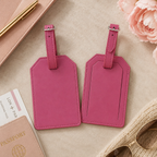 personalized luggage tag set in neutral vegan leather colors