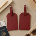 personalized luggage tag set in neutral vegan leather colors