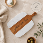 charcuterie board set made from marble and acacia wood