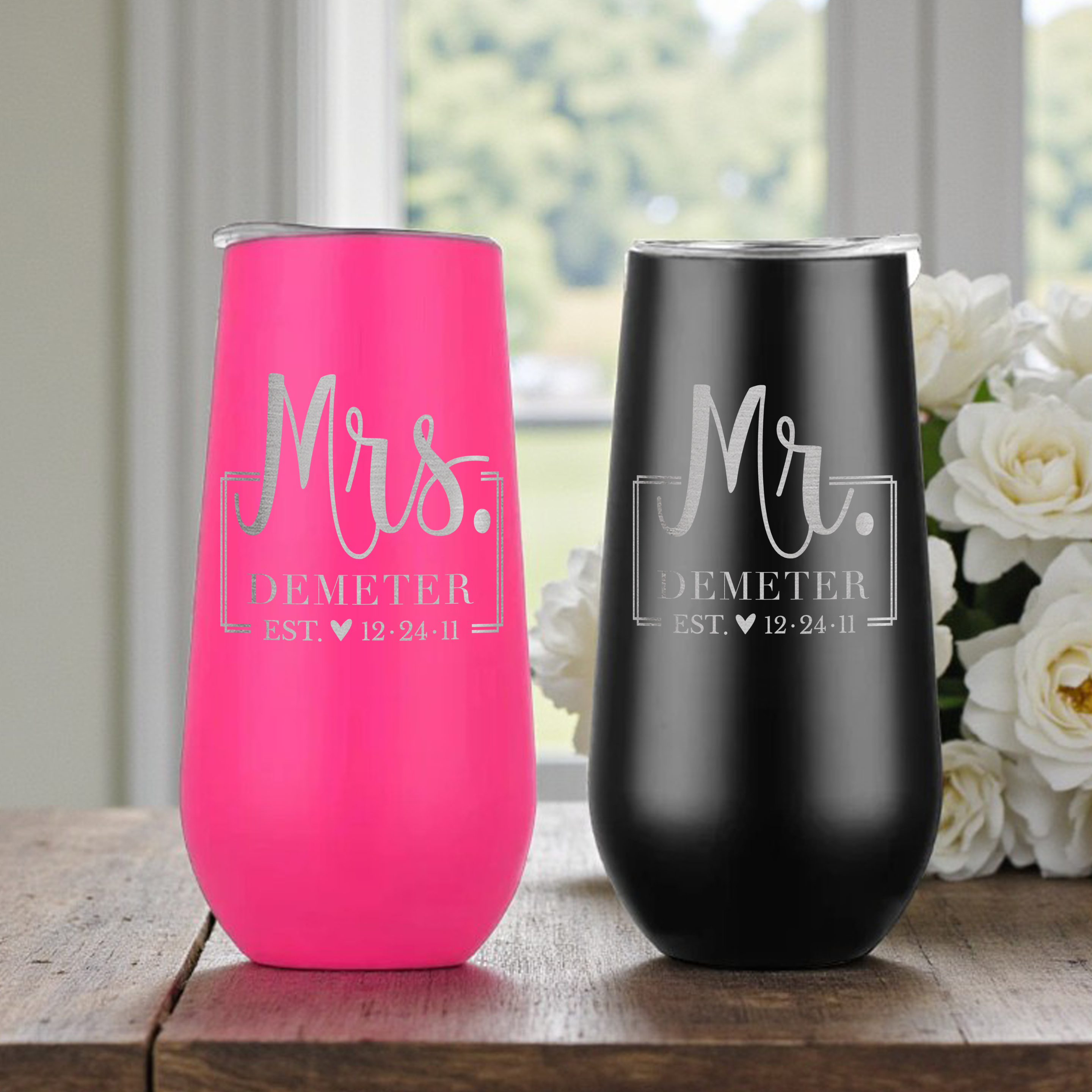 Personalized Mr & Mrs Insulated Champagne Flute Set