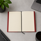 custom notebook opened to lined refillable pages