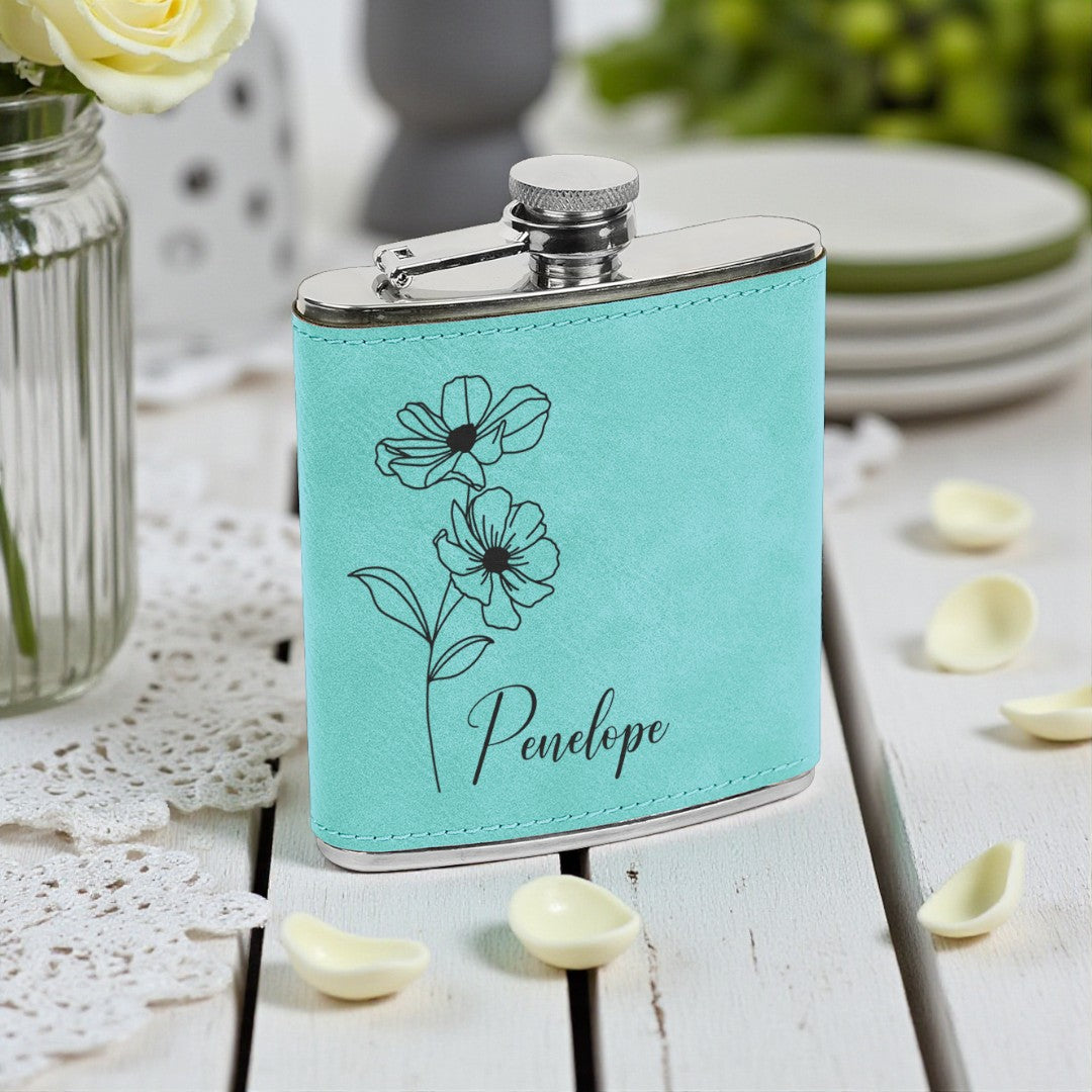 Custom Bridal Party Flask – Personalized Bridesmaid & Maid of Honor Gift, 6oz Leatherette