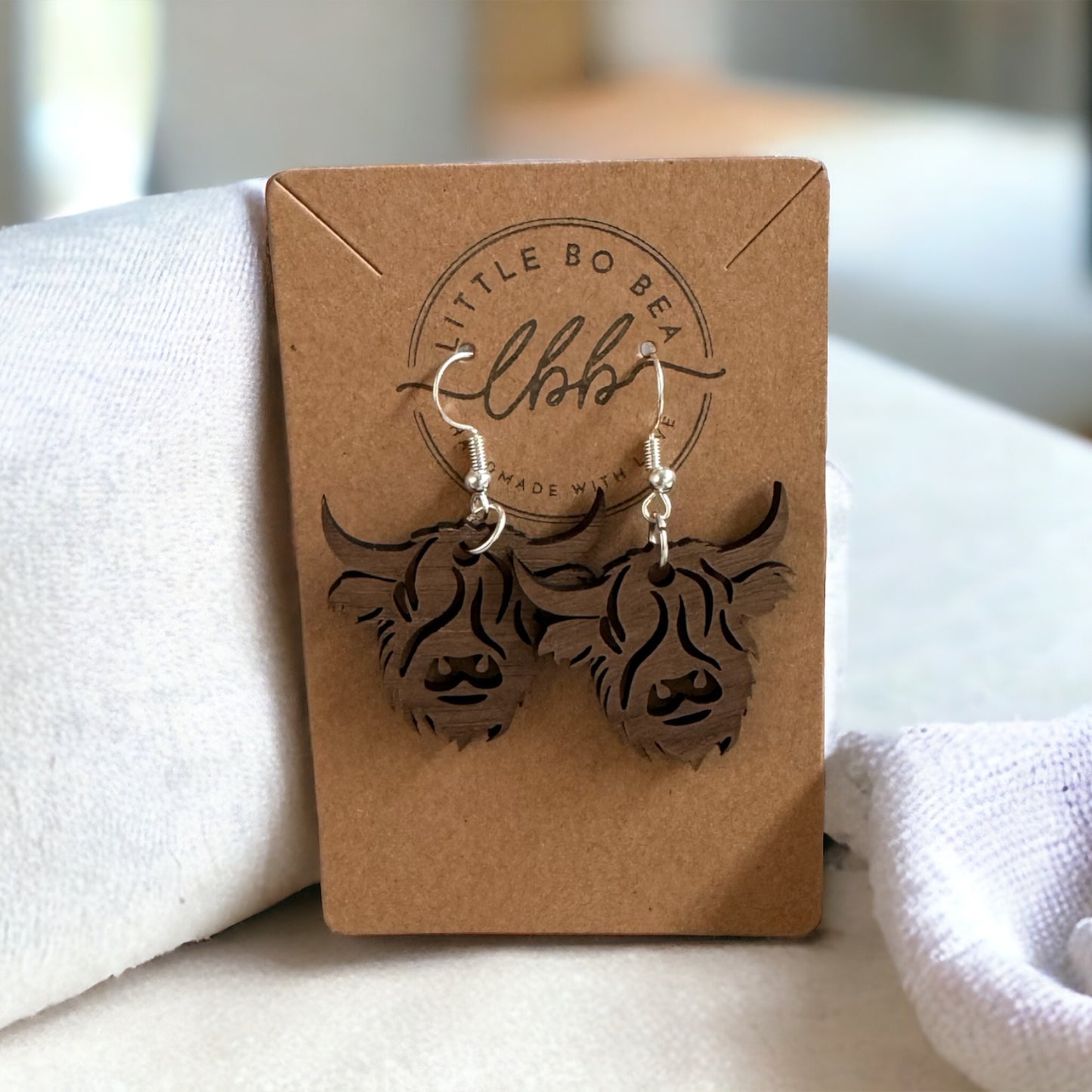 Highland Cow Wood Earrings