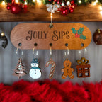 Holiday Wood Wine Glass Charms Set