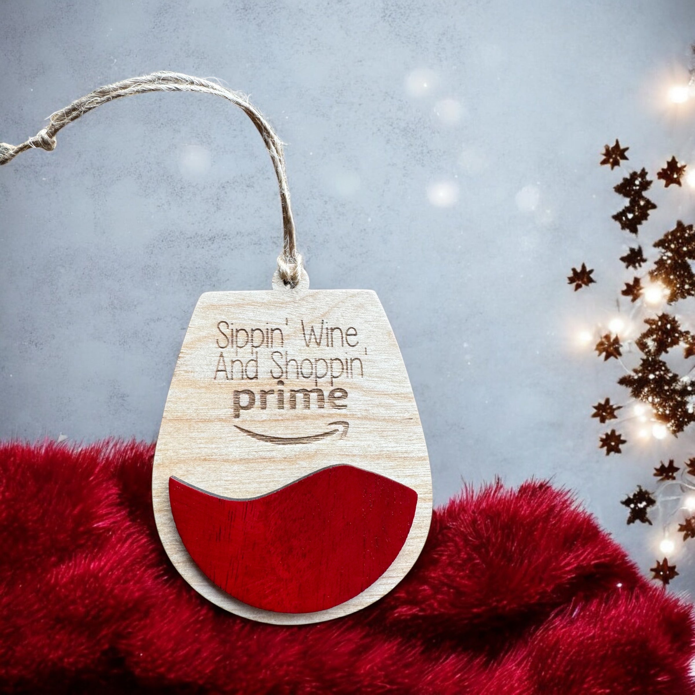 Sippin Wine and Shoppin Prime Wine Glass Handmade Ornament