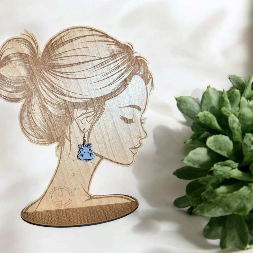 Hippo Head Wooden Earrings