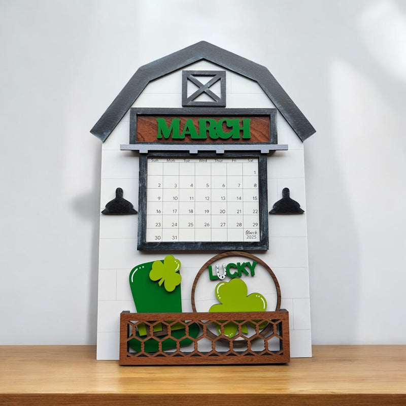 Rustic Barn Style Interchangeable Monthly Calendar Holder with Seasonal Design Sets and Dry Erase Calendars