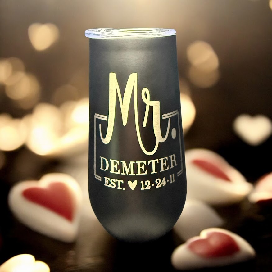 Custom Engraved Bride and Groom Champagne Flutes, Set of Two