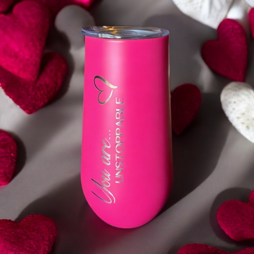 Custom Engraved Champagne Flutes | Personalized Engraved Tumbler with Name and Affirmation