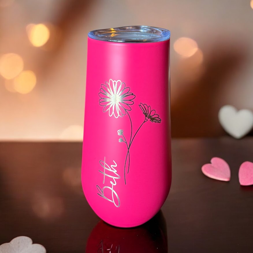 Custom Engraved Champagne Flutes | Personalized Engraved Tumbler with Name and Affirmation