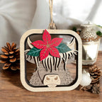 Highland Cow Christmas Ornament with Poinsettia |  Handmade Wooden Ornament