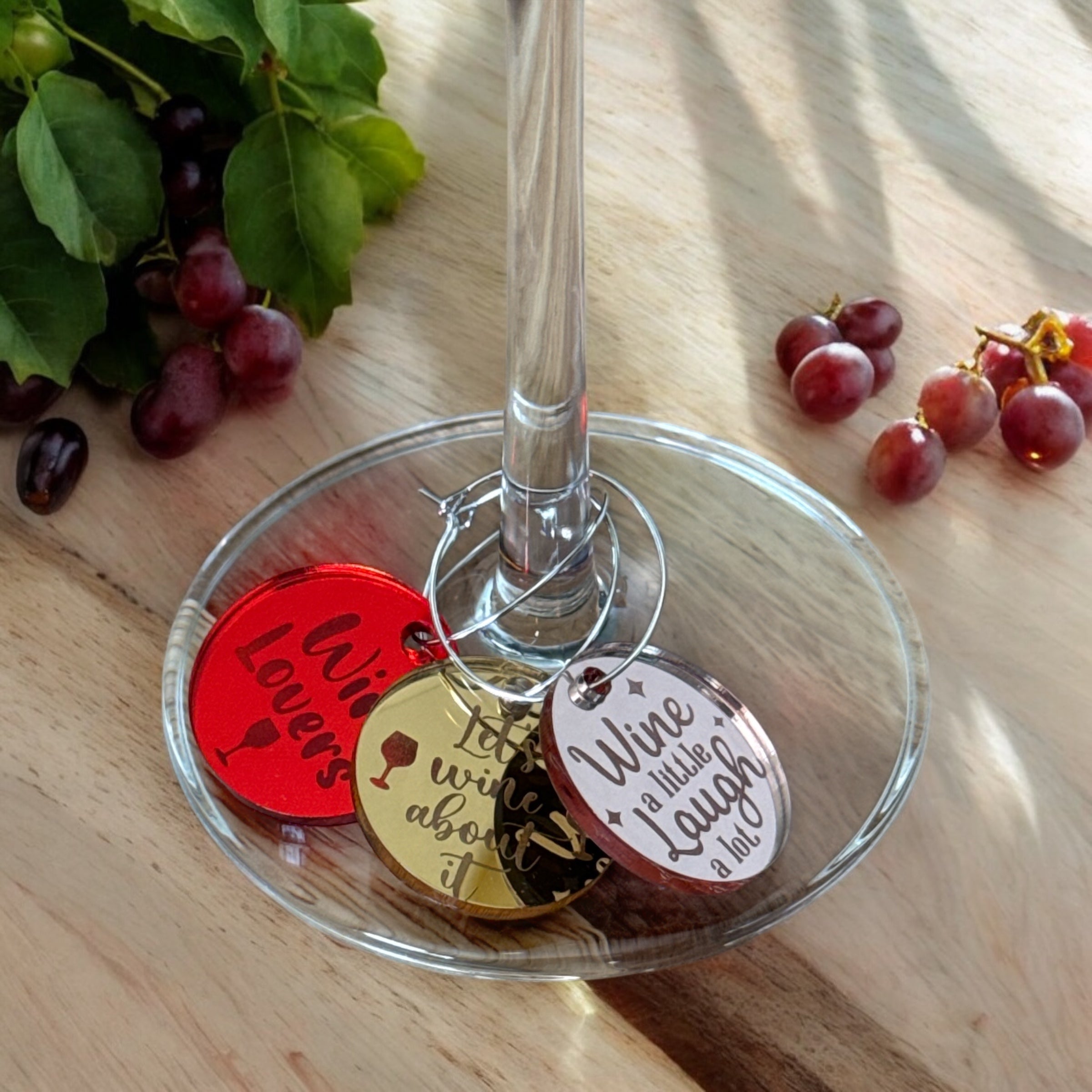 Grapeful & Giggly Mirror Acrylic Wine Charm Set