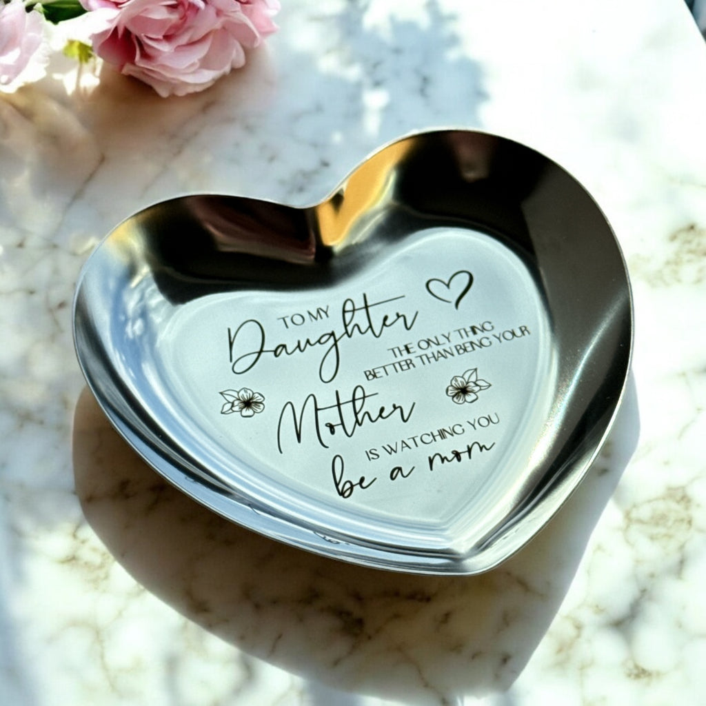 Engraved Stainless Steel Heart Trinket Dish
