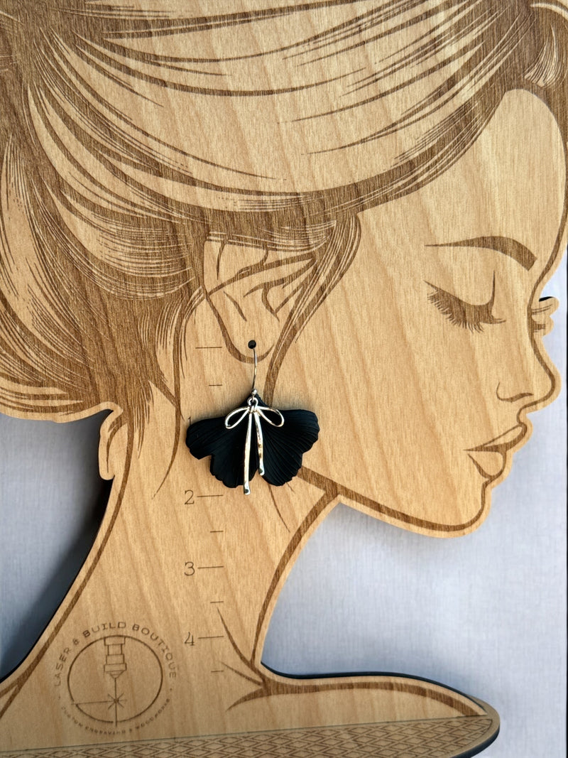 Ginkgo Leaf Acrylic Earrings with Silver Bow