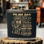 Engraved Leatherette Flask – “To My Dad” | Stainless Steel Flask with Black Leatherette Wrap