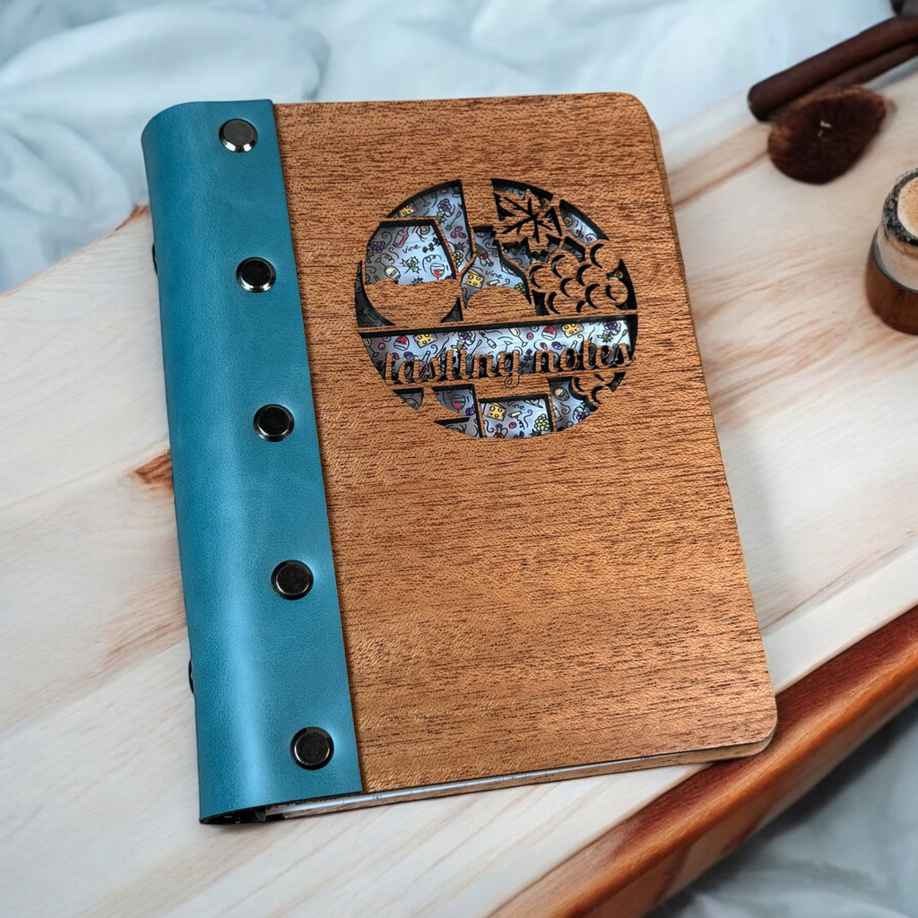 Wood Wine Tasting Notes Journal – A6 Size, Refillable with Premium Leatherette® Spine