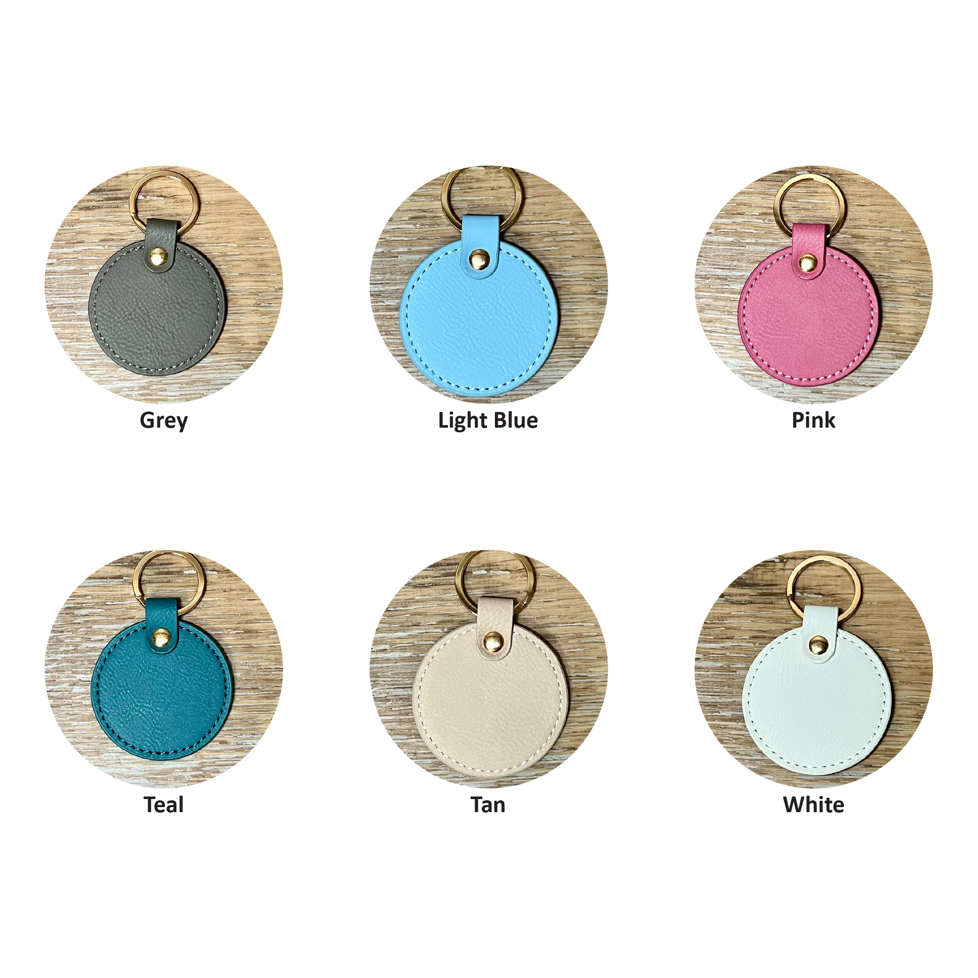Engraved Round Leatherette Keychains