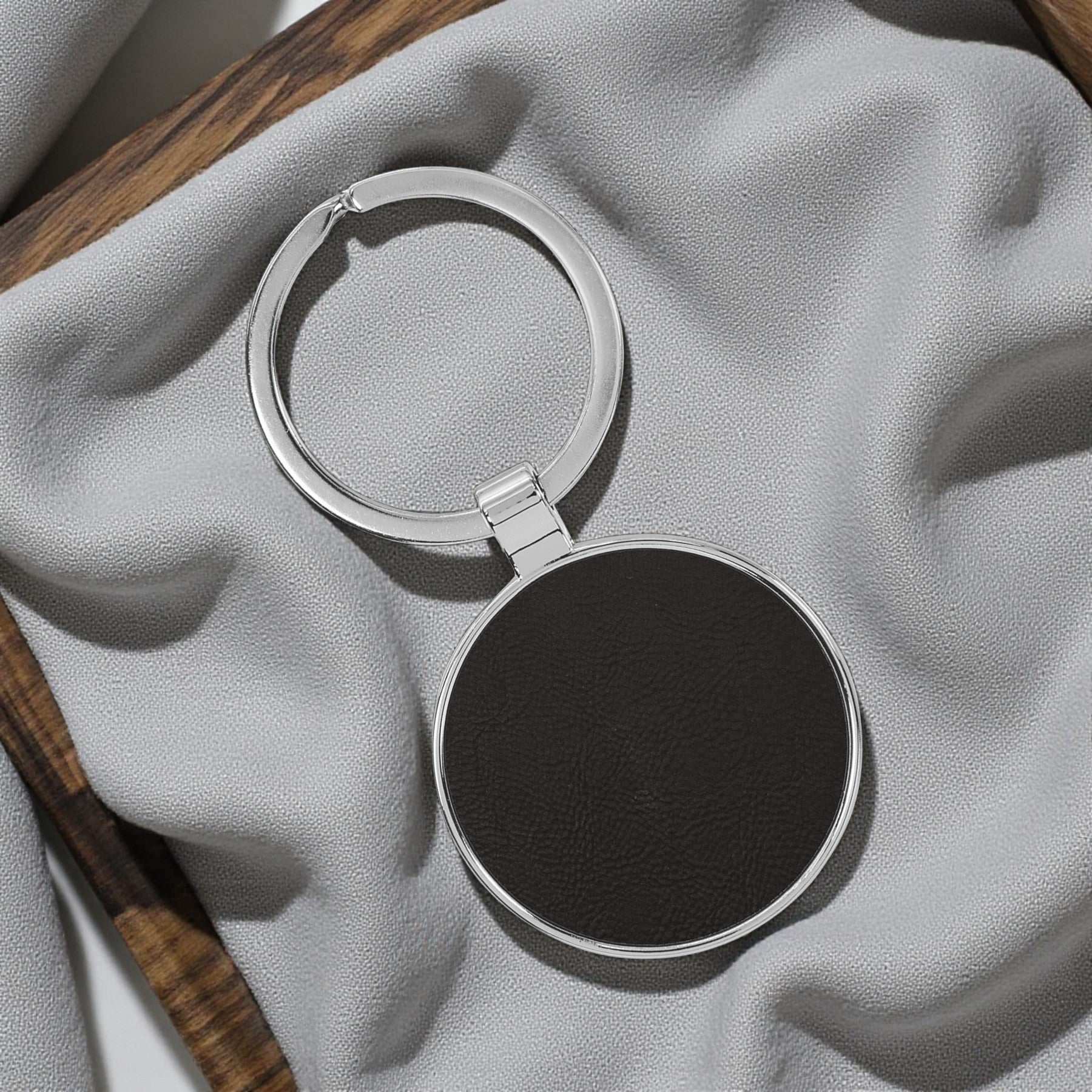 Custom Engraved Round Leatherette & Metal Keychain