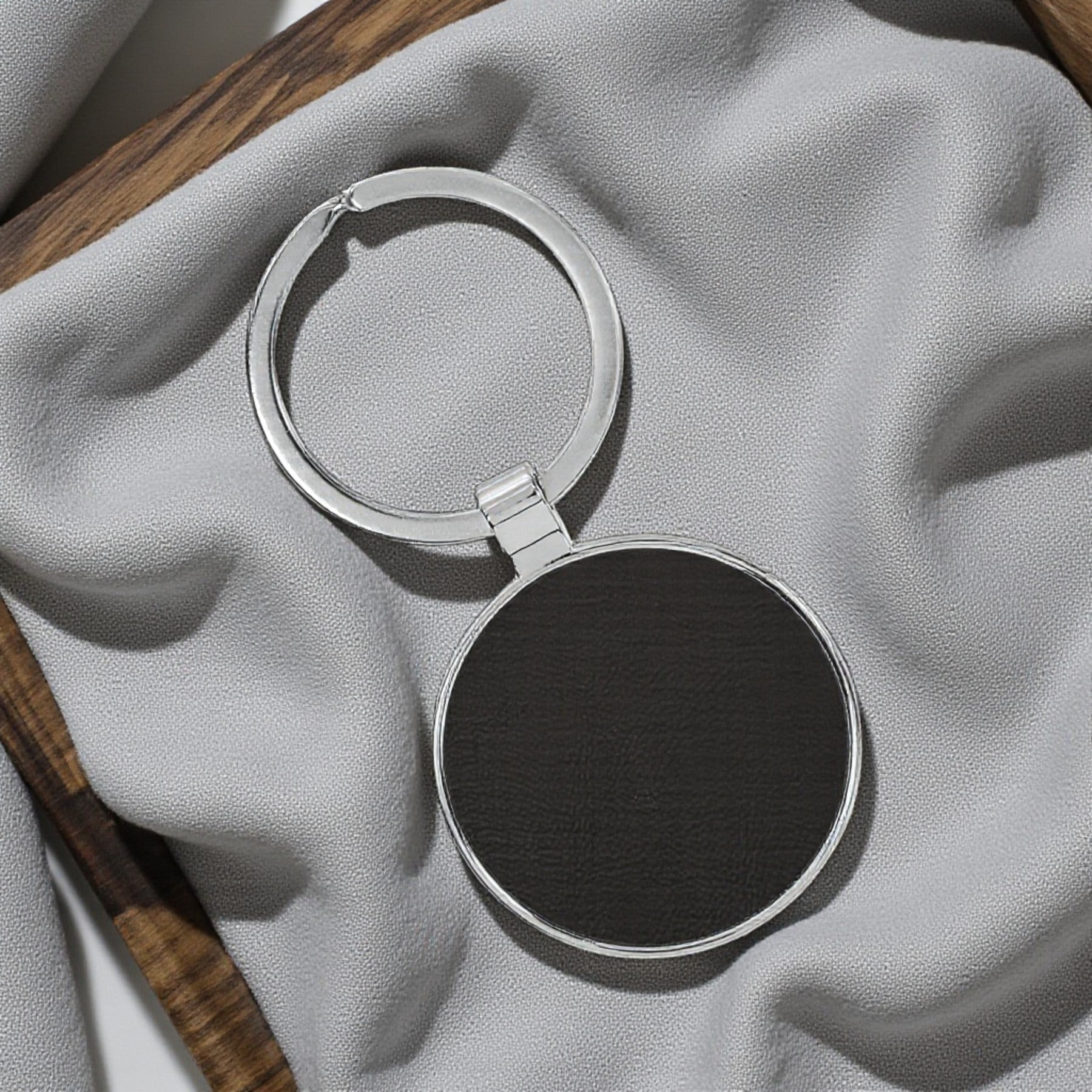 Custom Engraved Round Leatherette & Metal Keychain