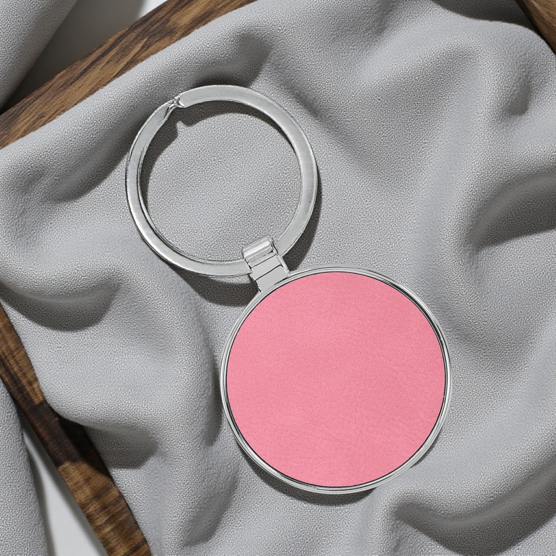Custom Engraved Round Leatherette & Metal Keychain
