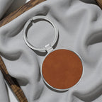 Custom Engraved Round Leatherette & Metal Keychain