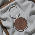 Custom Engraved Round Leatherette & Metal Keychain