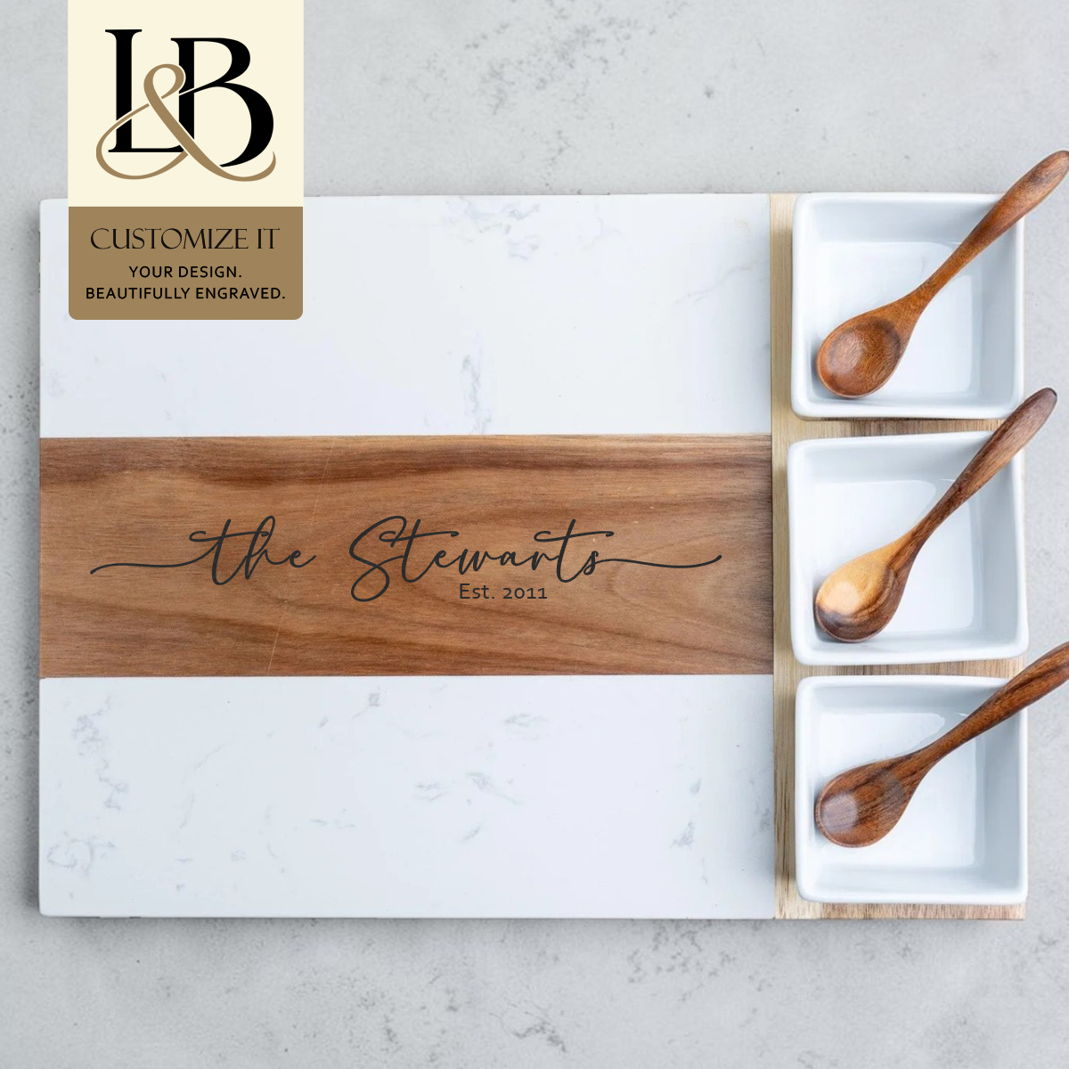 Personalized Charcuterie Board Set | Marble & Acacia