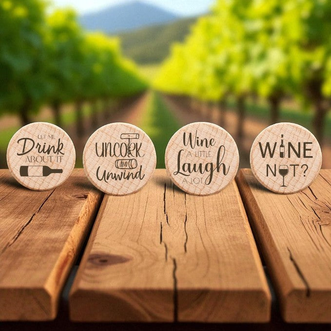 Personalized Wooden Wine Bottle Stoppers – Natural, Black, or Pink