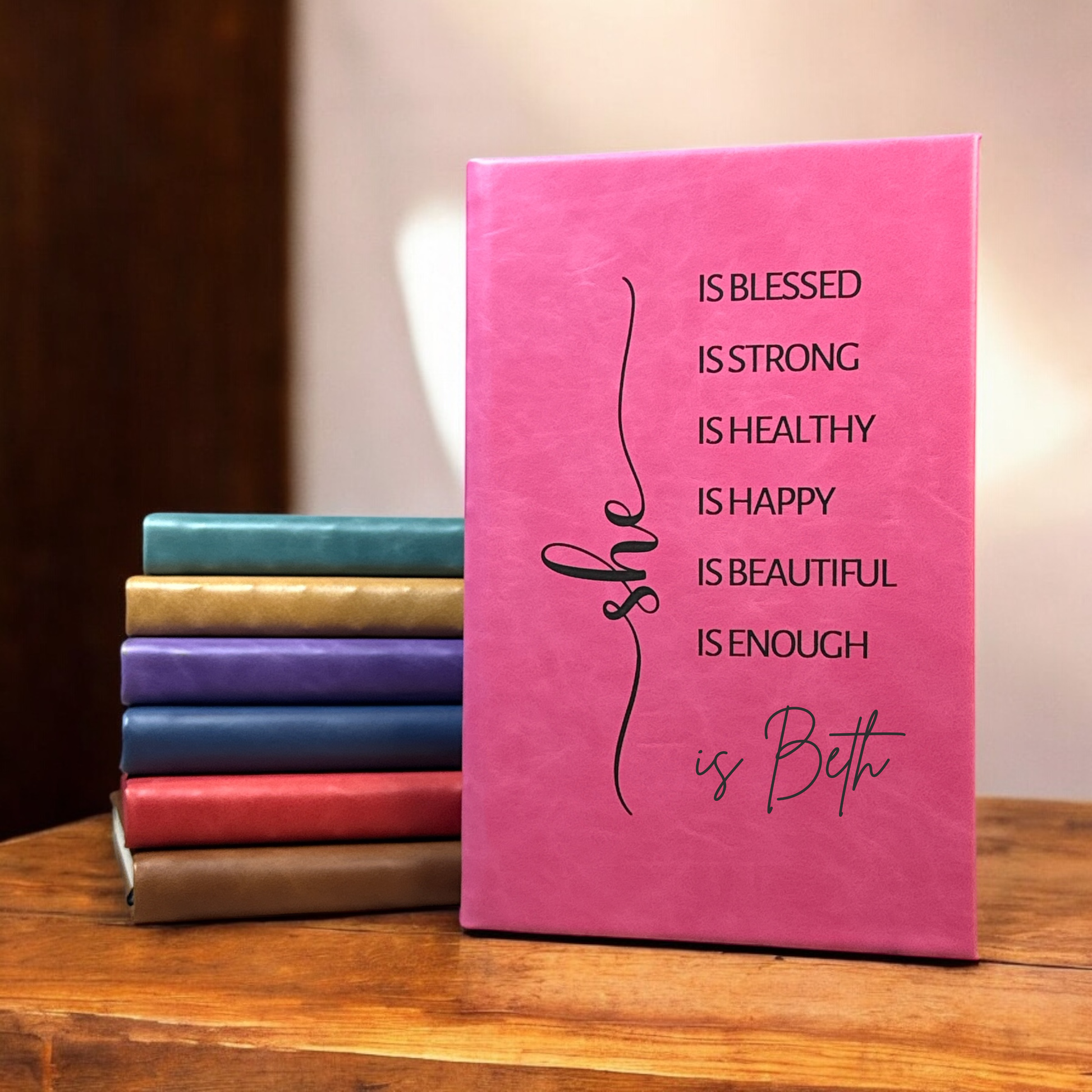 Engraved Leatherette Journal - “She Is Enough”