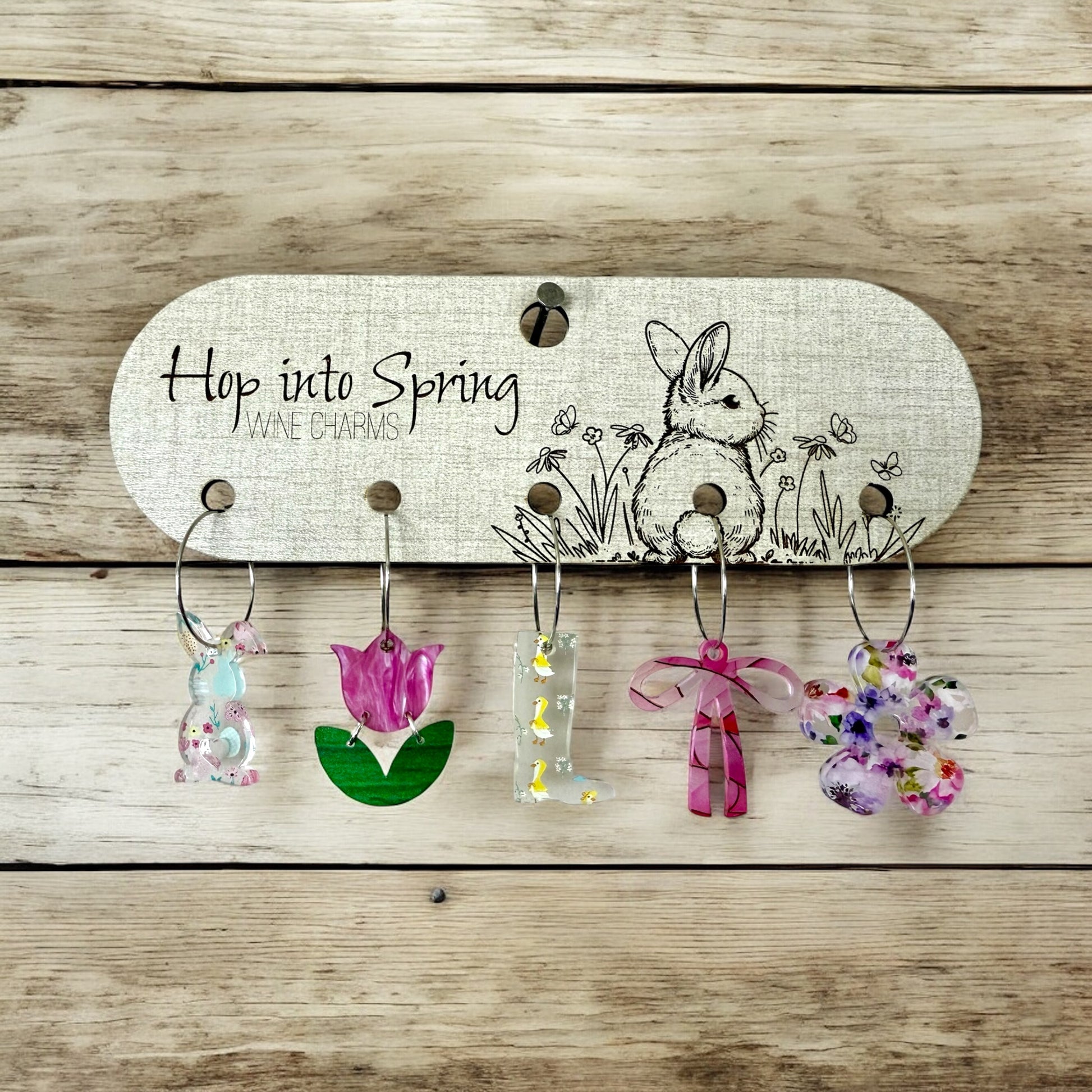 Hop Into Spring Acrylic Wine Charm Set