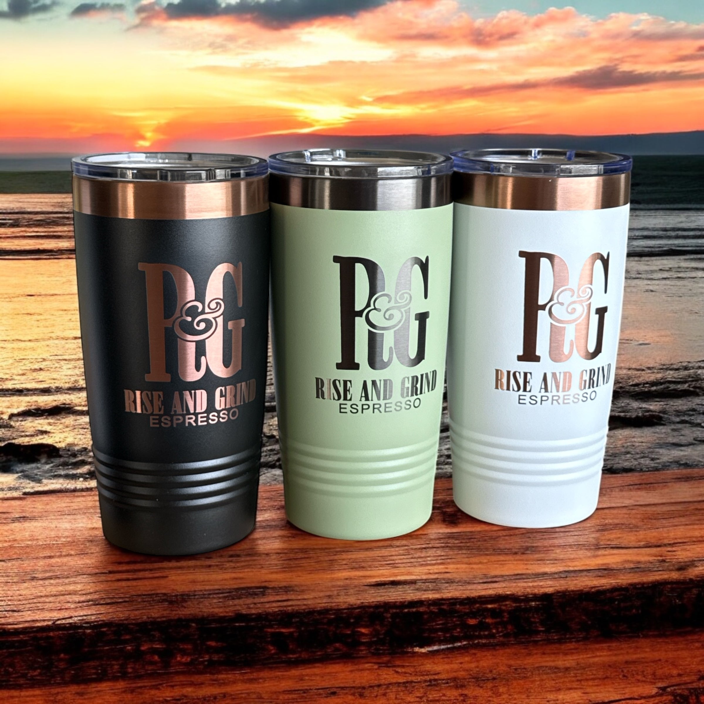 Rise & Grind Espresso - Engraved 20oz Stainless Steel Tumbler