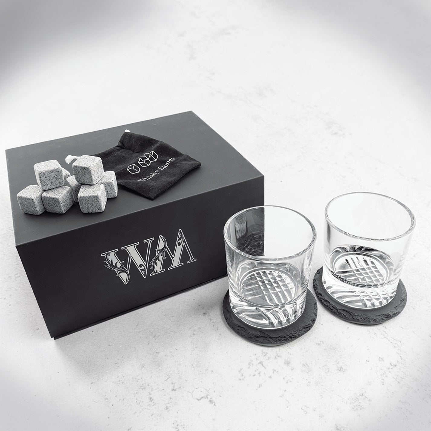 Whiskey Gift Set | Personalized Rocks Glasses & Stones